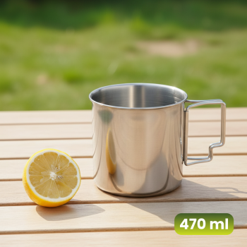 MyTrip Cangkir Kopi Stainless Steel 304 Gagang Lipat Camping Mug 470ml - INU175