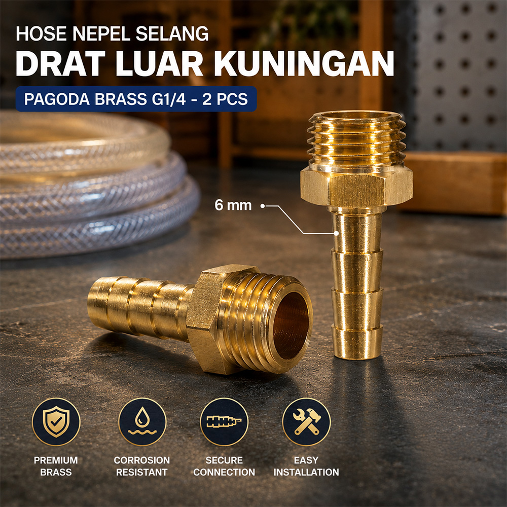 MAX Hose Nepel Selang Drat Luar Kuningan Pagoda Brass G1/4 2 PCS 6mm - DN20 Gambar produk MAX Hose Nepel Selang Drat Luar Kuningan Pagoda Brass G1/4 2 PCS 6mm - DN20 - Utama