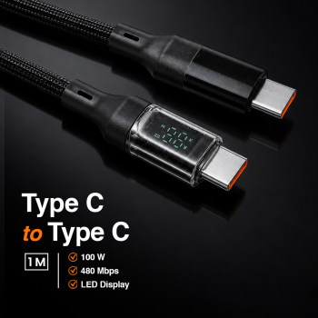 NNBILI Kabel Charger USB Type C to Type C Fast Charging LED 3A 100W 1M - NNC10