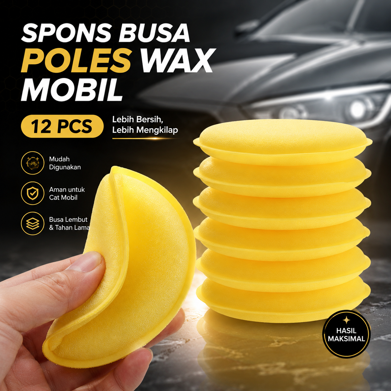 Gambar produk RUNDONG Spons Busa Pad Poles Wax Body Mobil 12 PCS - R2010 - Utama