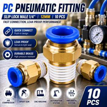 Ge PC Pneumatic Fitting Slip Lock Male Nepel Angin Drat 1/4" 10 PCS - PC-02