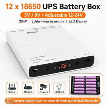 Gambar produk AREO Mini UPS DIY Power Supply Backup Router 12 Slot 18650 Battery - 12P-5912
