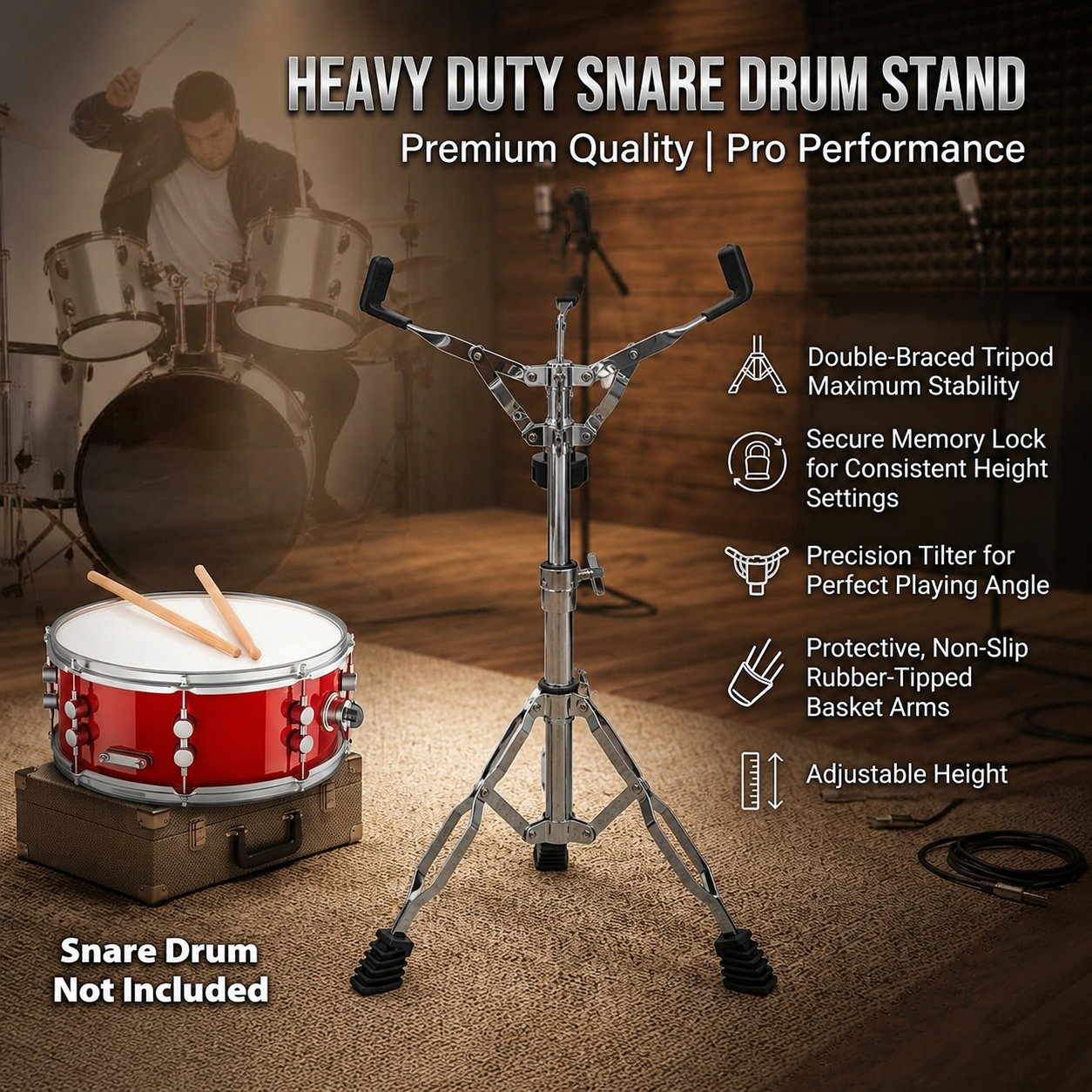 Gambar produk OZA Snare Drum Stand Heavy Duty Adjustable Height Holder Anti-Slip - O-14 - Utama