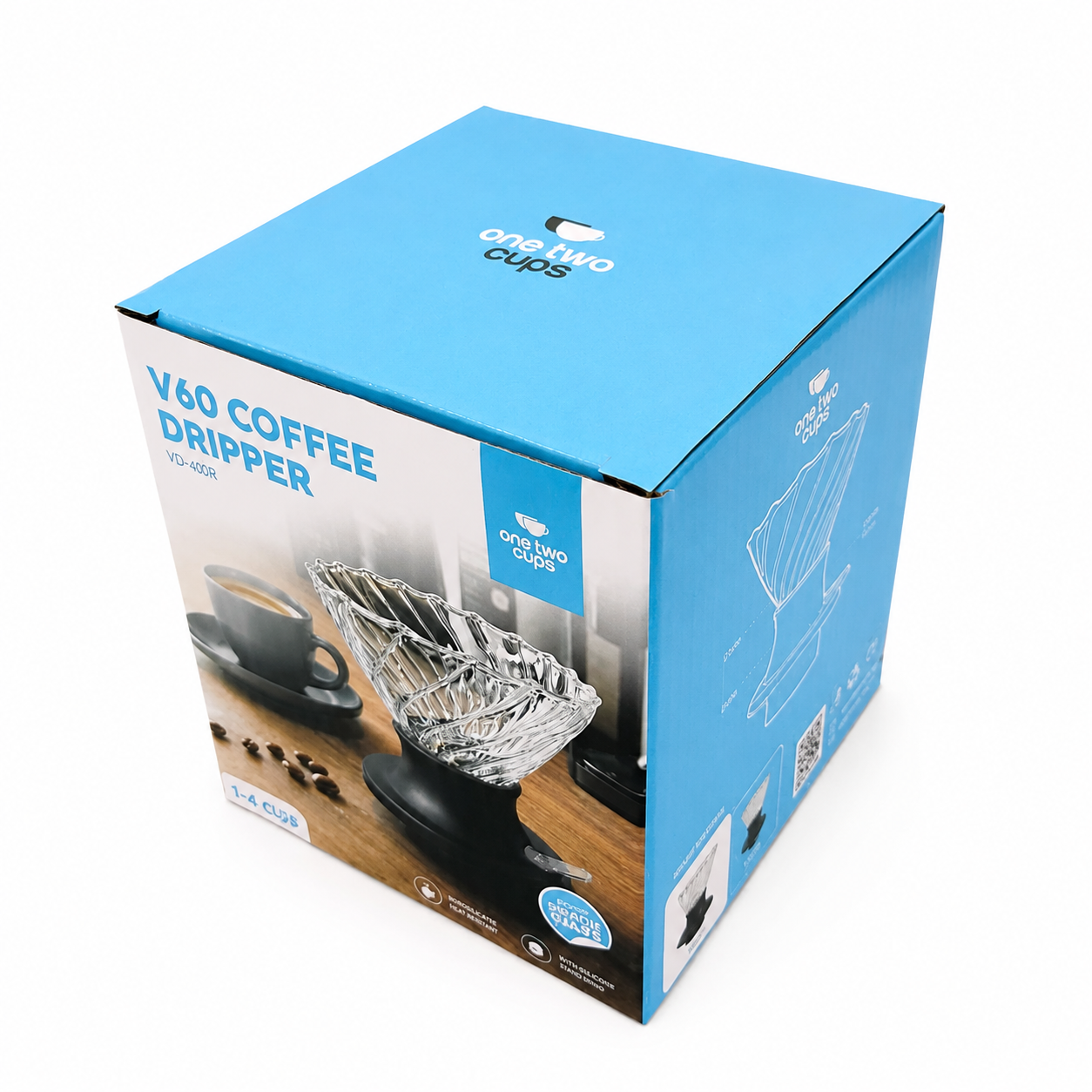 Gambar produk One Two Cups V60 Coffee Dripper Alat Seduh Kopi Manual Kaca 1-4 Cup Twirl - VD-40R - Kemasan