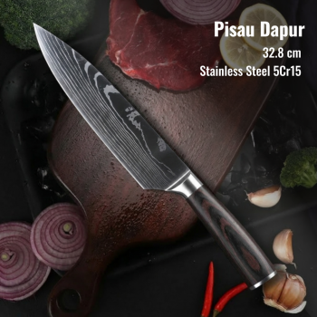 Gambar produk KNIFEZER Pisau Dapur Daging Sayur Roti Damascus Pattern Stainless 8 Inch Chef Knife