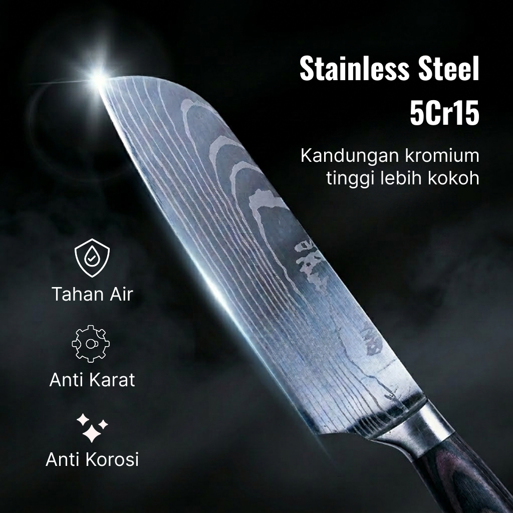 Gambar produk KNIFEZER Pisau Dapur Daging Sayur Roti Damascus Pattern Stainless 7 Inch Santoku Knife - 2