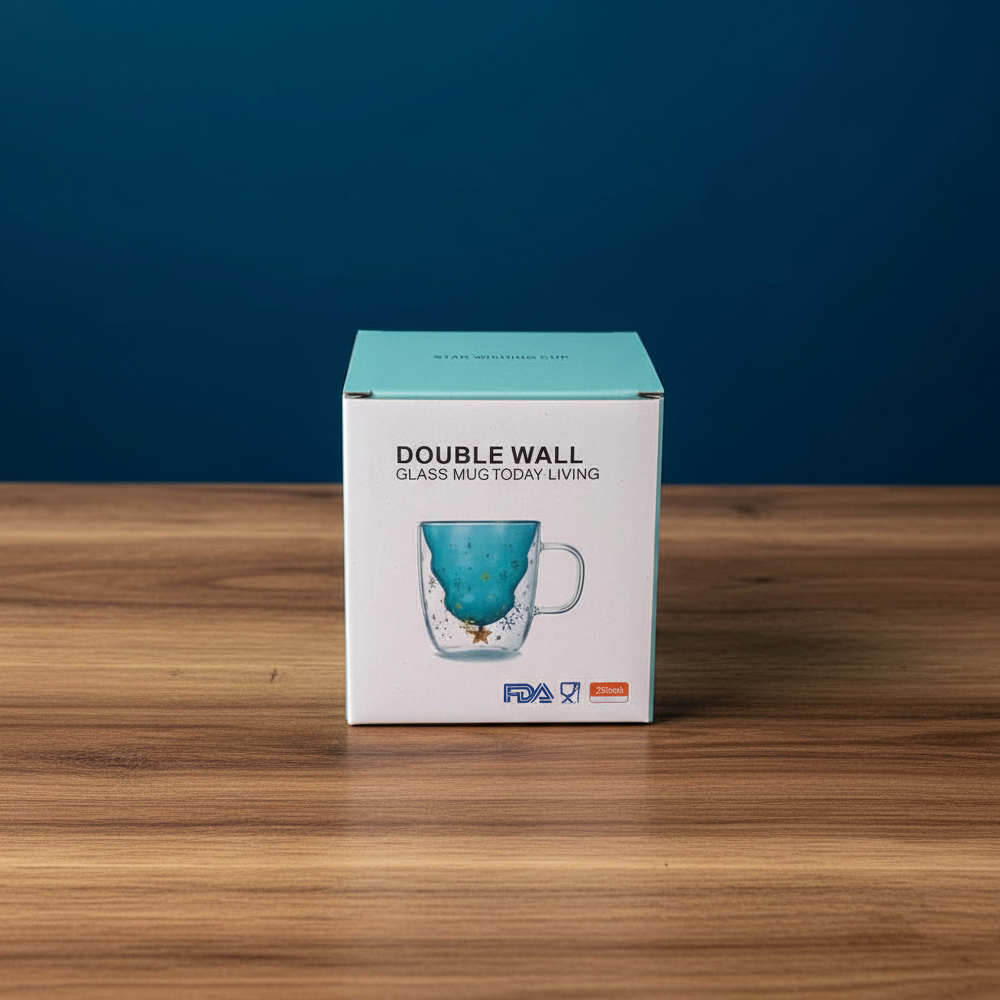 Gambar produk WARM HOME Cangkir Kopi Kaca Double Wall Tahan Panas Mug Glass 300ml - WH3 - Kemasan
