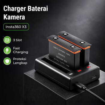 Gambar produk OEIN Charger Baterai Kamera 3 Slot Fast Charging for Insta360 X3 - IS360X3B