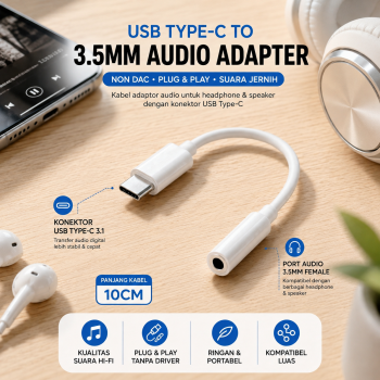 TaffSTUDIO Kabel USB Type C to 3.5mm Audio Jack Converter Female 10cm - L41
