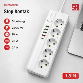 Taffware Stop Kontak Kabel 5 Socket 4 USB A USB C 1.8M 10A 250V 2500W - QL-1093U