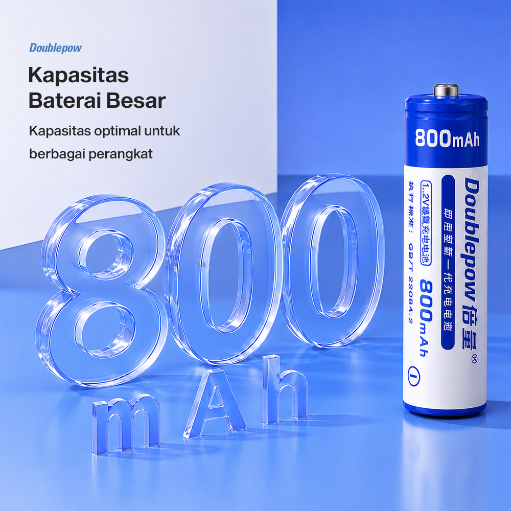 Gambar produk Doublepow Baterai Isi Ulang AA Ni-MH Button Top 800 mAh 1.2V 2 PCS - 1