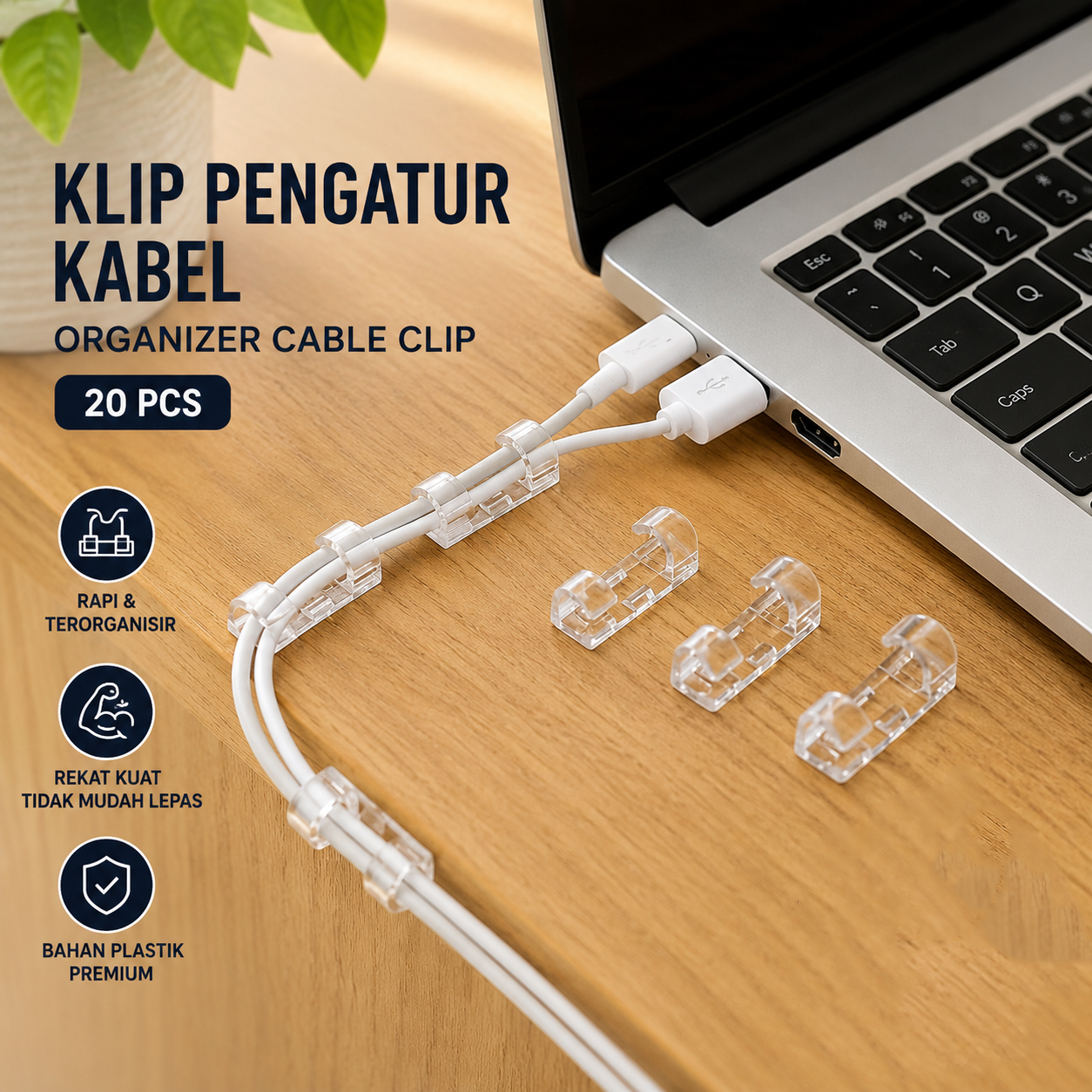 Gambar produk CHN Klip Pengatur Kabel Organizer Cable Clip 20 PCS - FT8018-3 - Utama