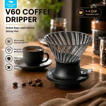 Gambar produk One Two Cups V60 Coffee Dripper Alat Seduh Kopi Manual Kaca 1-4 Cup - VD-50R