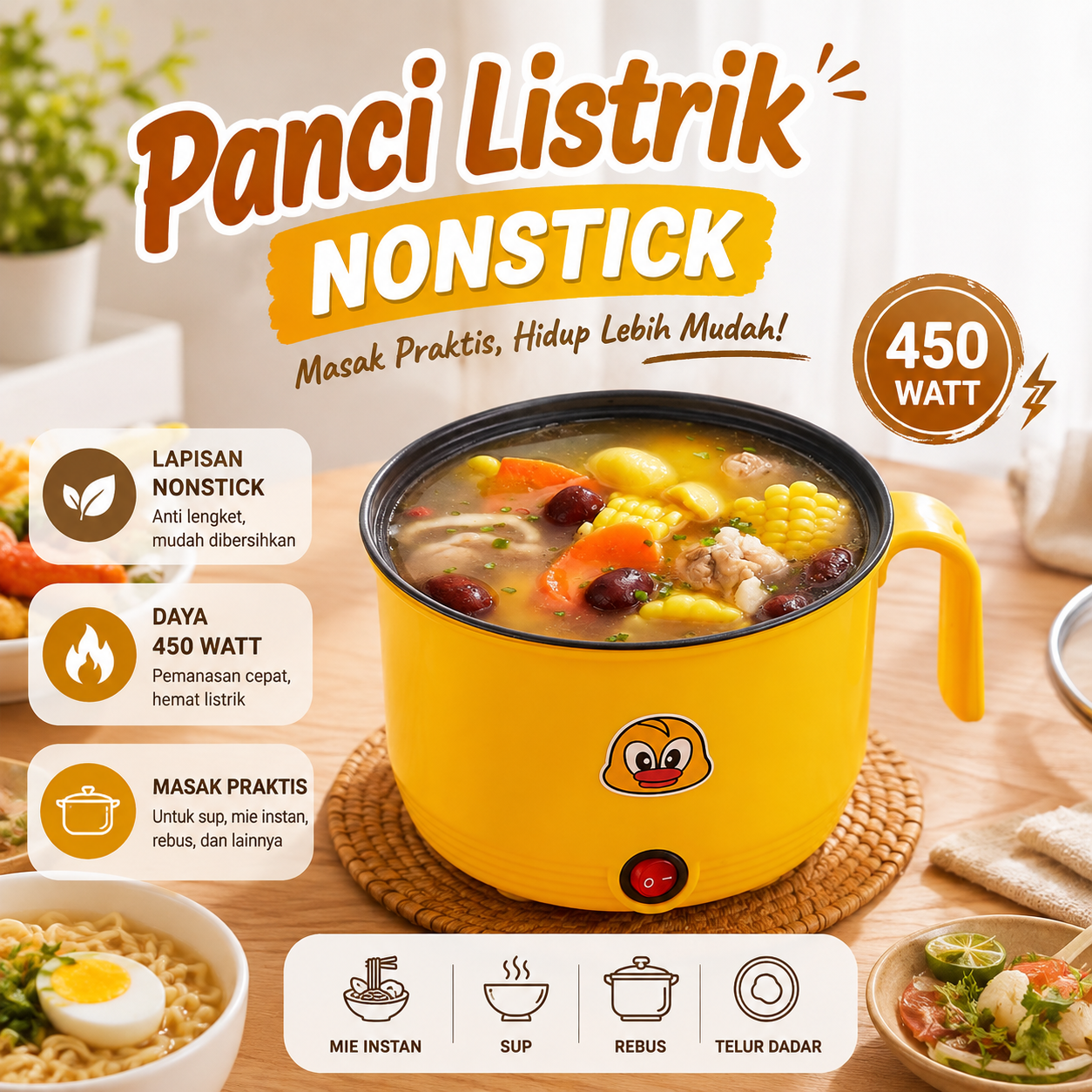 Gambar produk Generic Panci Listrik Multifungsi Electric Pan NonStick 450W - HY-22 - Utama