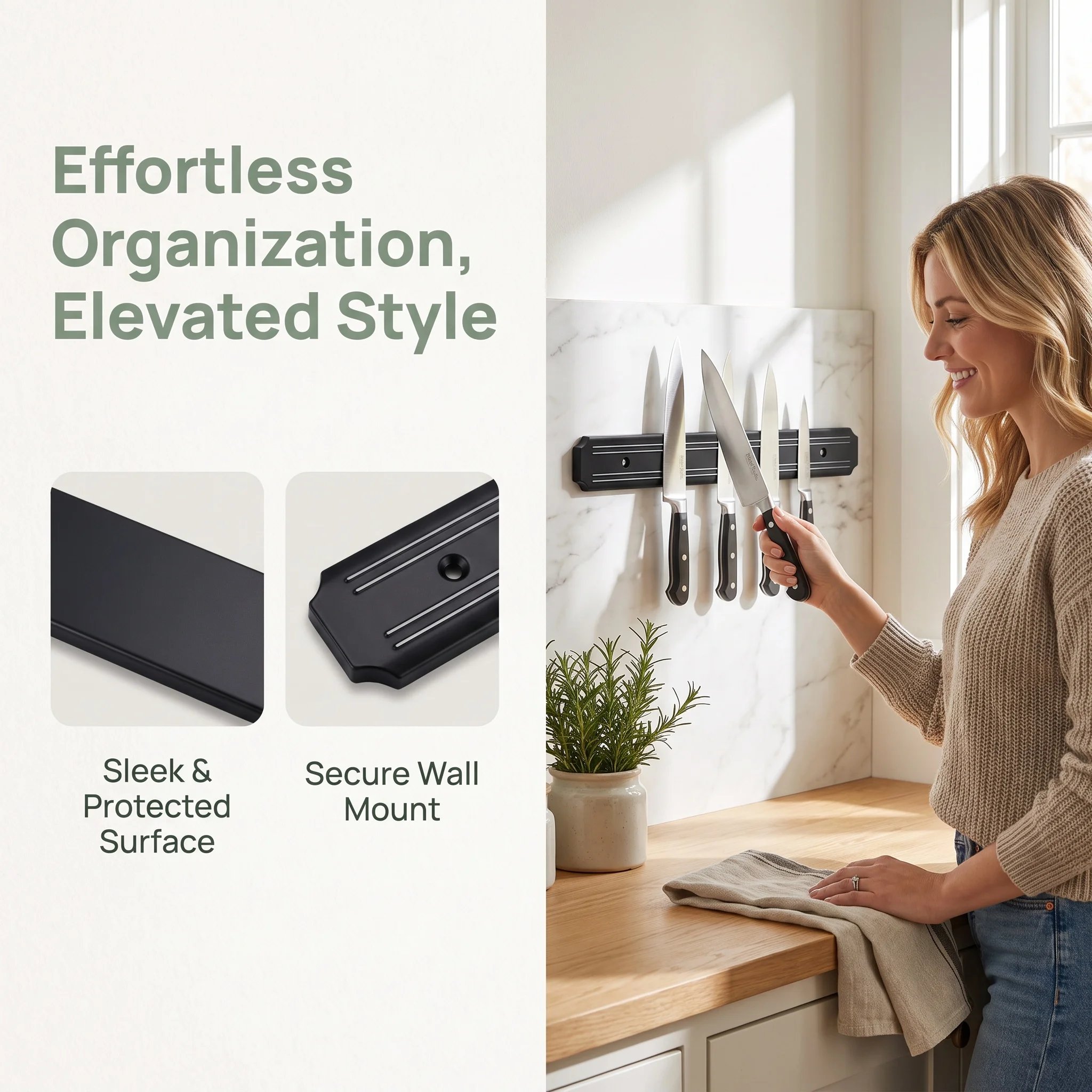 Gambar produk FITTO Rak Pisau Magnet Serbaguna Wall Mounted Magnetic Knife Holder 33cm - DS-100 - 2