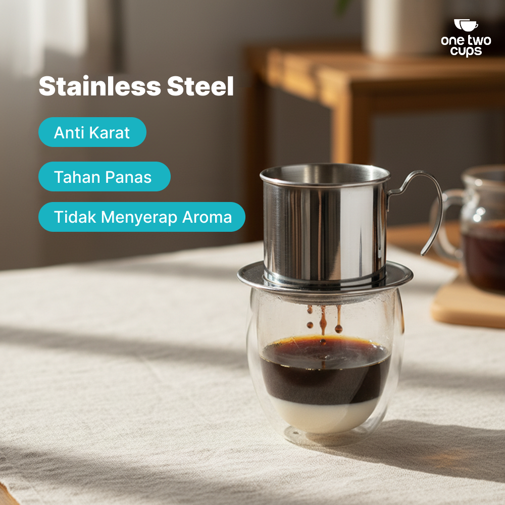 Gambar produk One Two Cups Vietnam Drip Coffee Filter Saringan Kopi Sekrup 250ml 8Q - LC2 - 2