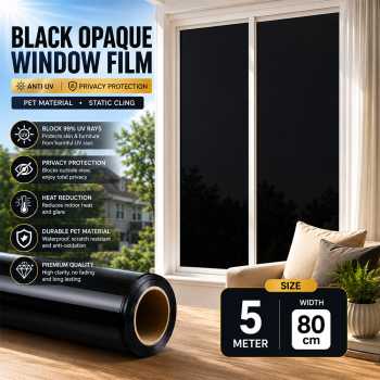Viny Stiker Kaca Black Opaque Curtain Window Film Anti UV PET 5 M - AF8