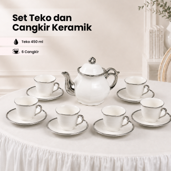 SELEAD Set Teko Cangkir Keramik Kopi Teh 1 Teapot 6 Cup European Style - KF10