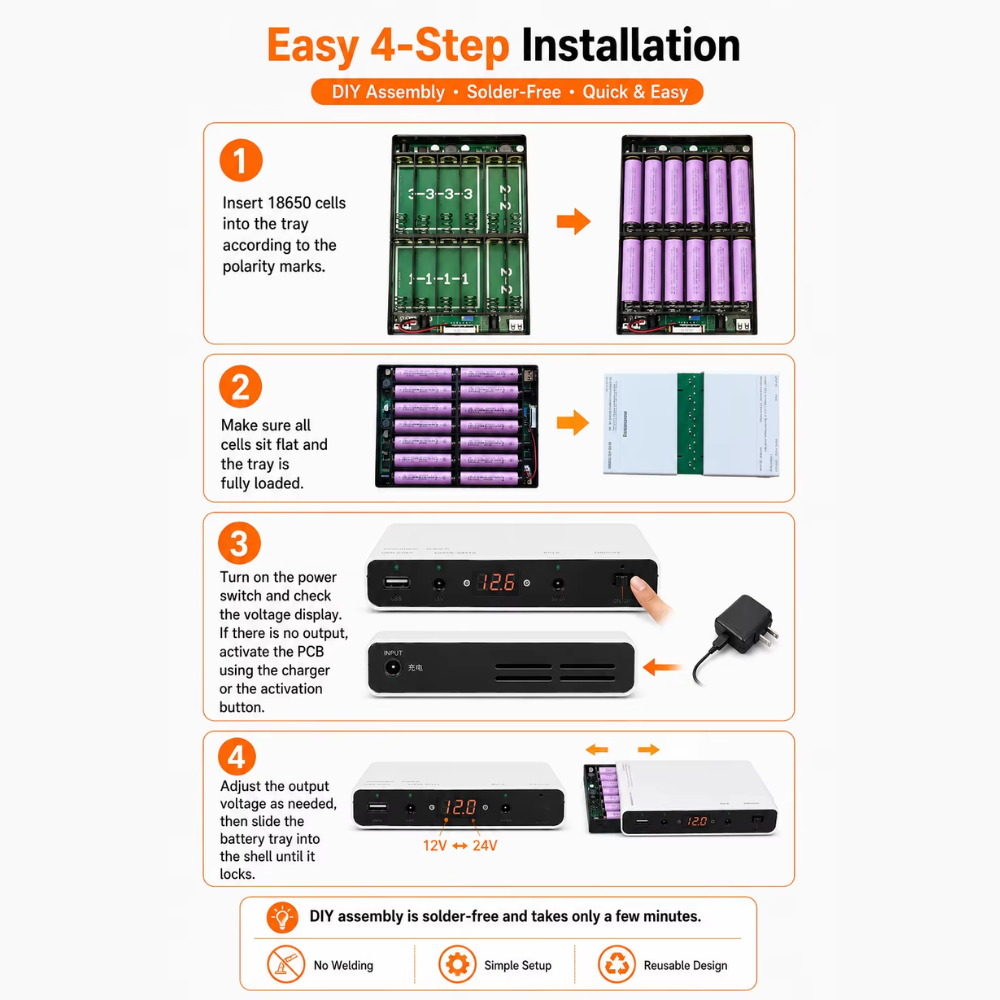 Gambar produk AREO Mini UPS DIY Power Supply Backup Router 12 Slot 18650 Battery - 12P-5912 - 6