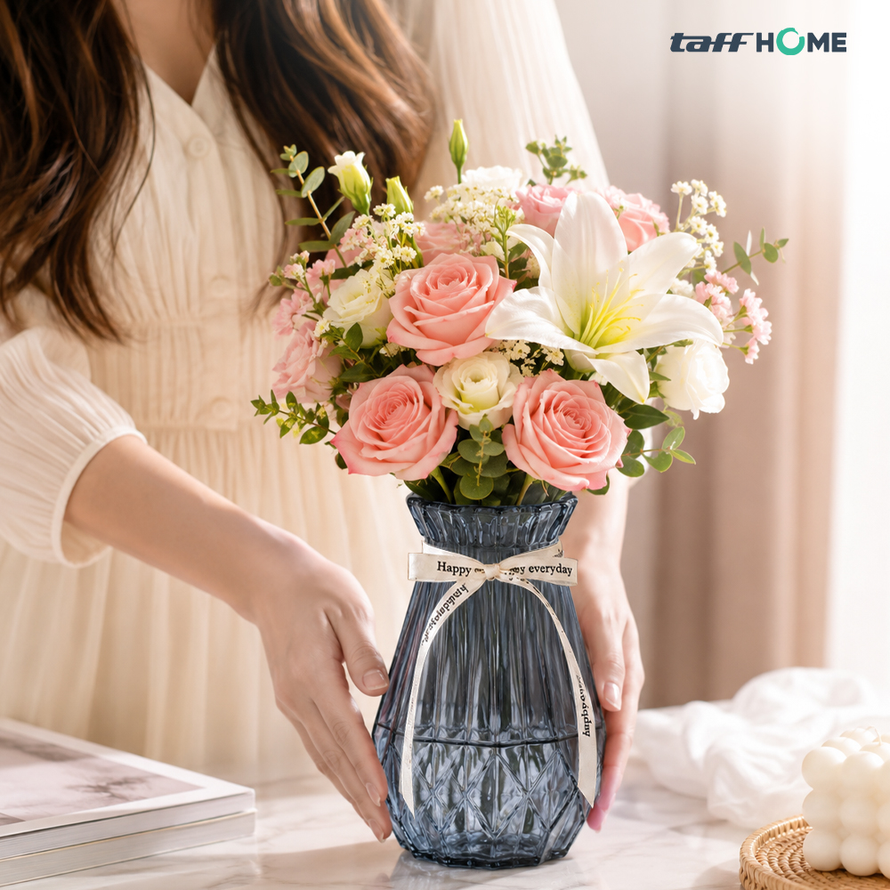Gambar produk TaffHOME Vas Bunga Kaca Estetik Crystal Ribbon Flower Vase - P-02 - 4