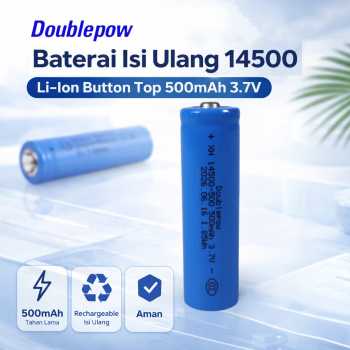 Doublepow Baterai Isi Ulang14500 Li-Ion Button Top 500mAh 3.7V 1 PCS - Blue