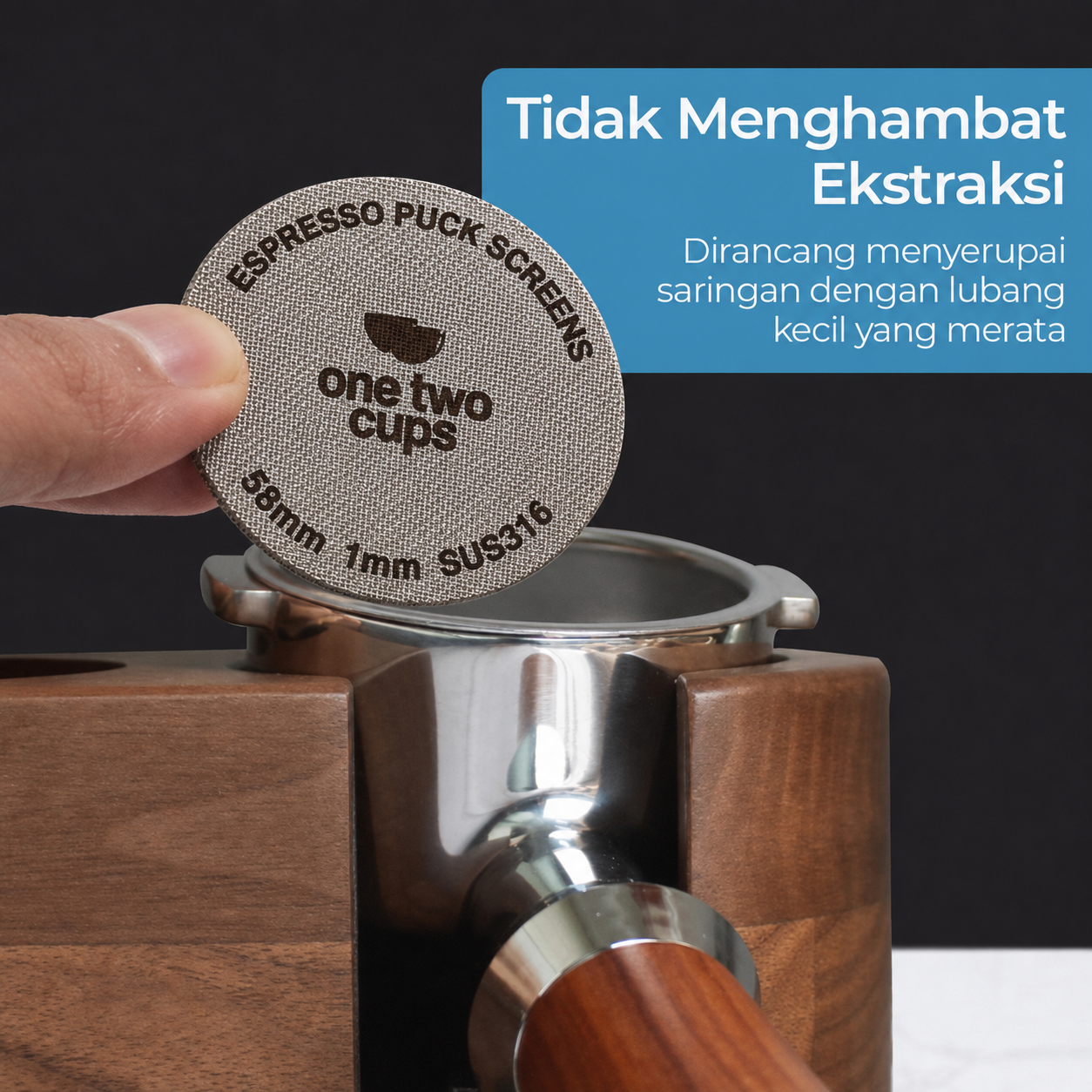 Gambar produk One Two Cups Puck Screen Portafilter Espresso Machine 150 Micron 58mm 1mm - SUS3 - 2
