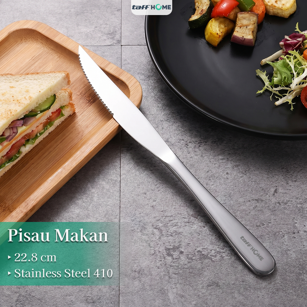 Gambar produk TaffHOME Pisau Makan Gerigi Stainless Steel 410 Dinner Knife 22.8x1.9cm - 410S - Utama