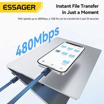 Gambar produk ESSAGER Kabel Charger USB Type C Lanyard Fast Charging 3A 60W 30cm - ES-X84 - 5