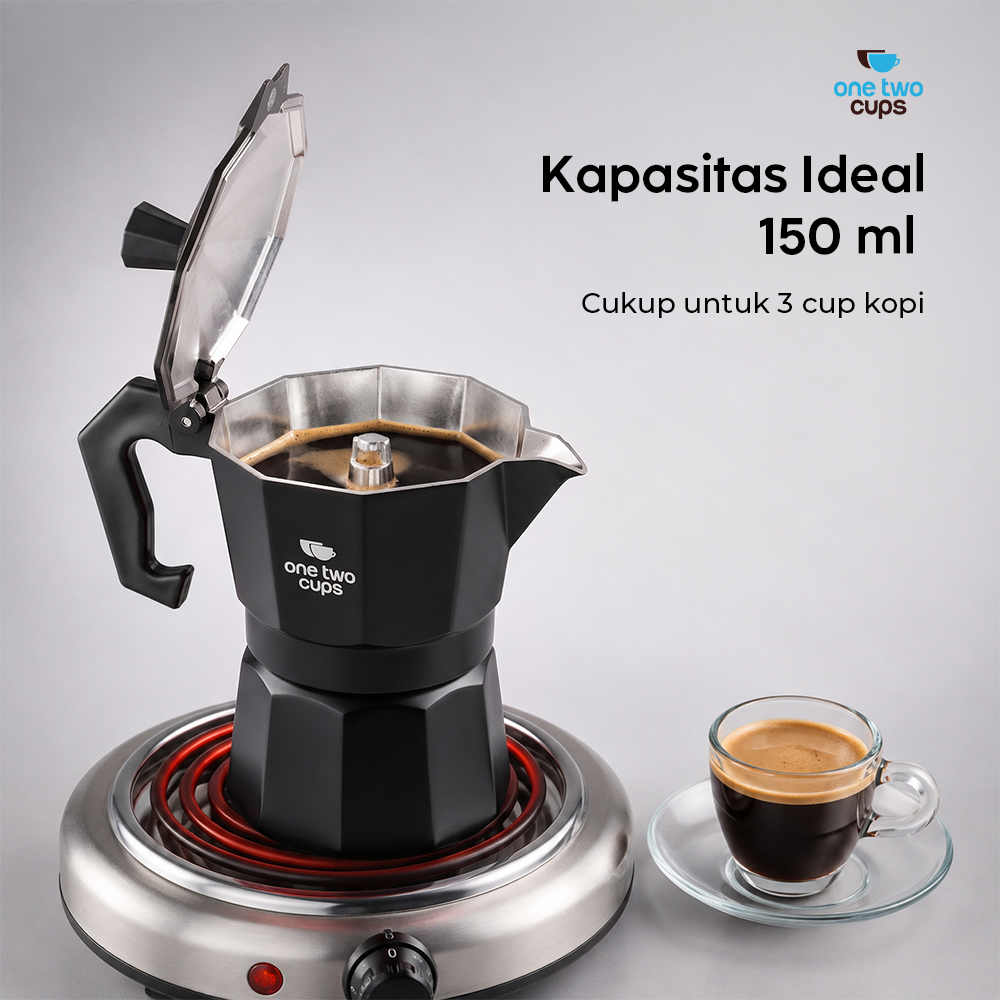 Gambar produk One Two Cups Moka Pot Teko Kopi Espresso Coffee Maker Stovetop 3 Cup 150ml - L10 - 5