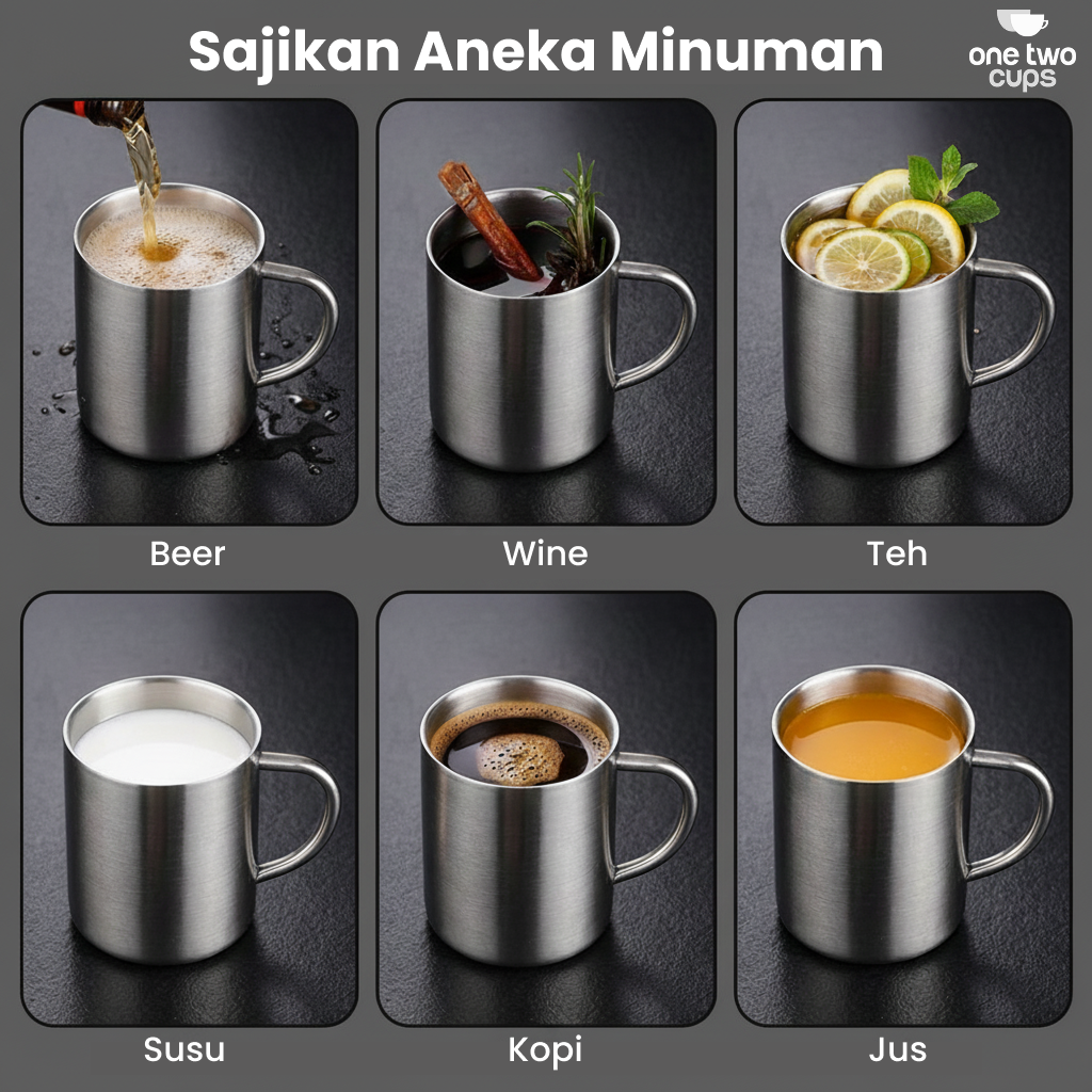 Gambar produk One Two Cups Cangkir Kopi Stainless Tahan Panas Double Wall 283ml - MG031 - 4
