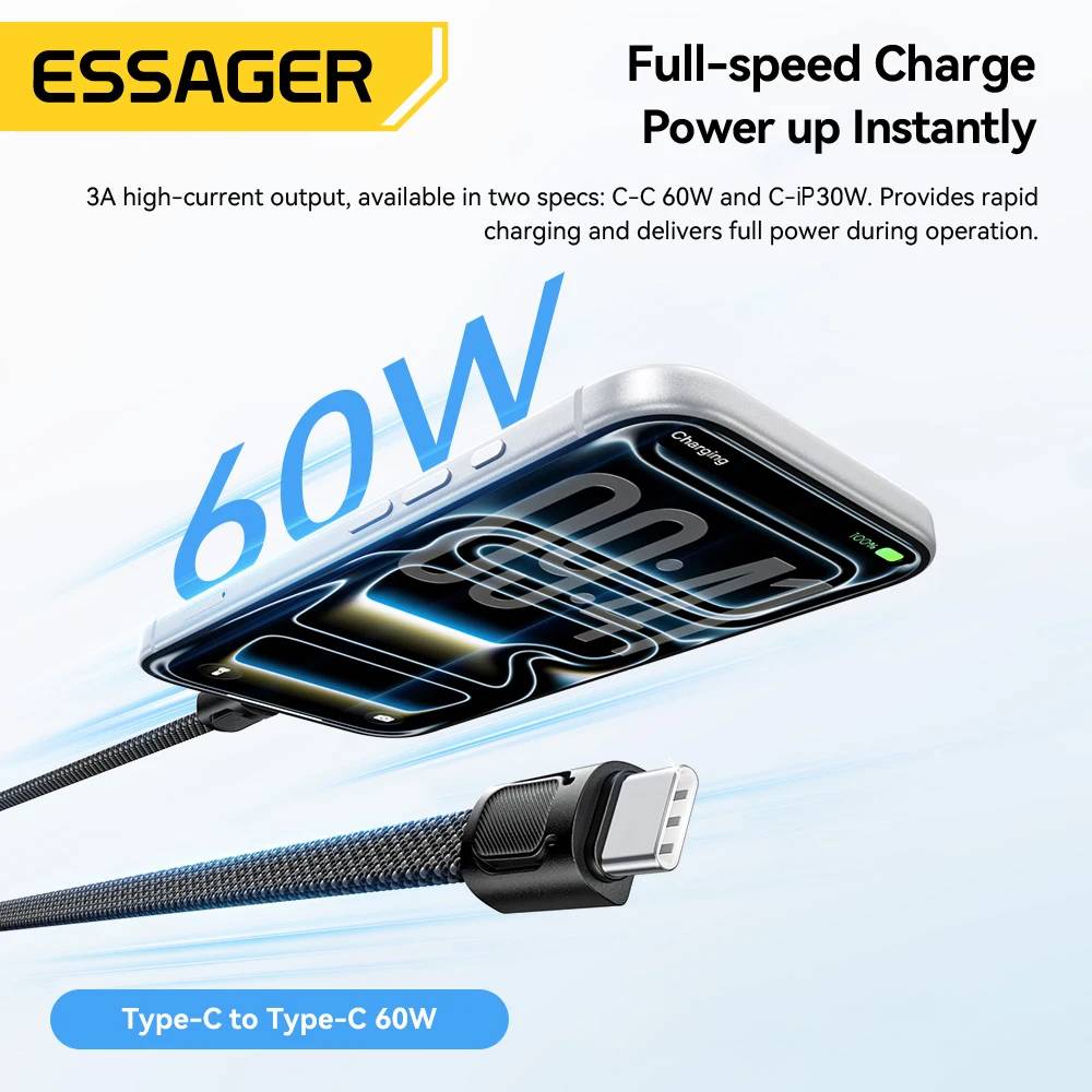 Gambar produk ESSAGER Kabel Charger USB Type C Lanyard Fast Charging 3A 60W 30cm - ES-X84 - 4