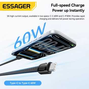 Gambar produk ESSAGER Kabel Charger USB Type C Lanyard Fast Charging 3A 60W 30cm - ES-X84 - 4
