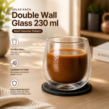One Two Cups Gelas Kaca Aesthetic Kopi Double Wall Glass 230 ml - KT016