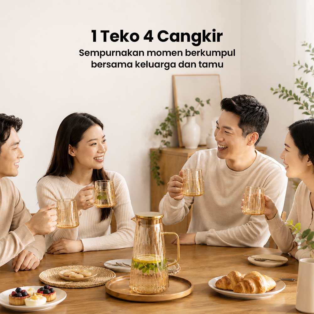Gambar produk Cloks Set Teko Cangkir Kaca Kopi Teh 1 Pitcher 4 Cups Heat Proof 1.8L - CL18 - 1