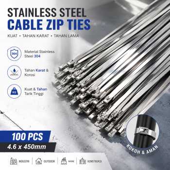 Gambar produk Taffware Kabel Ties Stainless Steel Anti Karat Multifungsi 100 PCS 4.6x450mm - IF10