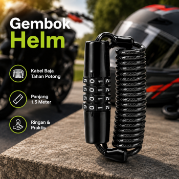 Gambar produk Miskall Gembok Helm Sepeda Motor Kunci Kombinasi Angka 4 Digit 1.5M - T609