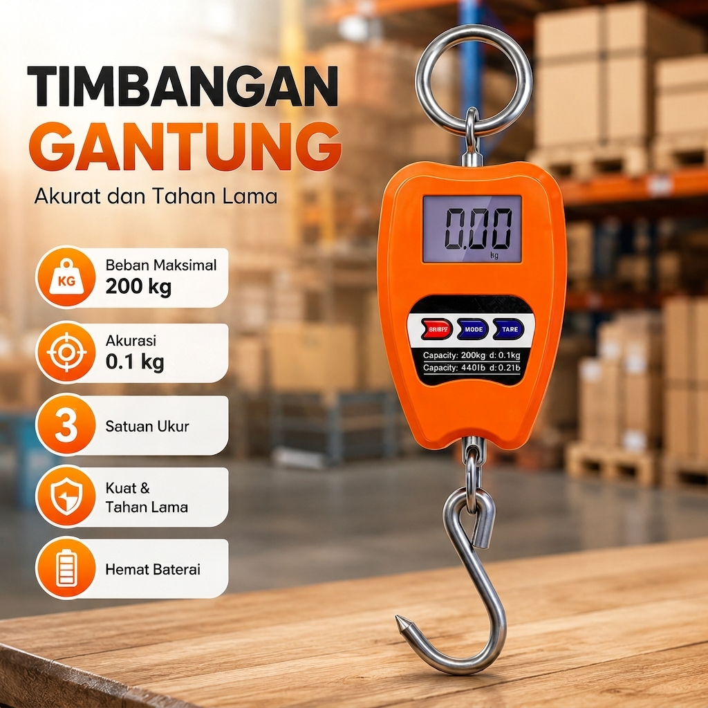 Gambar produk Willstar Timbangan Gantung Digital LCD Koper Tas Industri 200kg 0.1kg - 8088 - Utama