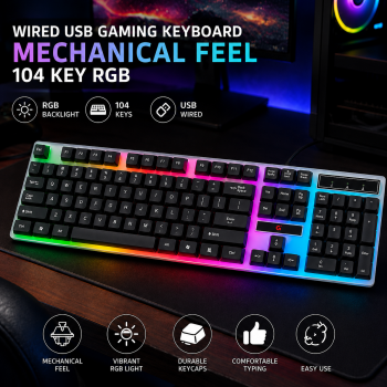 TaffGEAR Keyboard Gaming Wired USB Mechanical Feel RGB 104 Key - G21