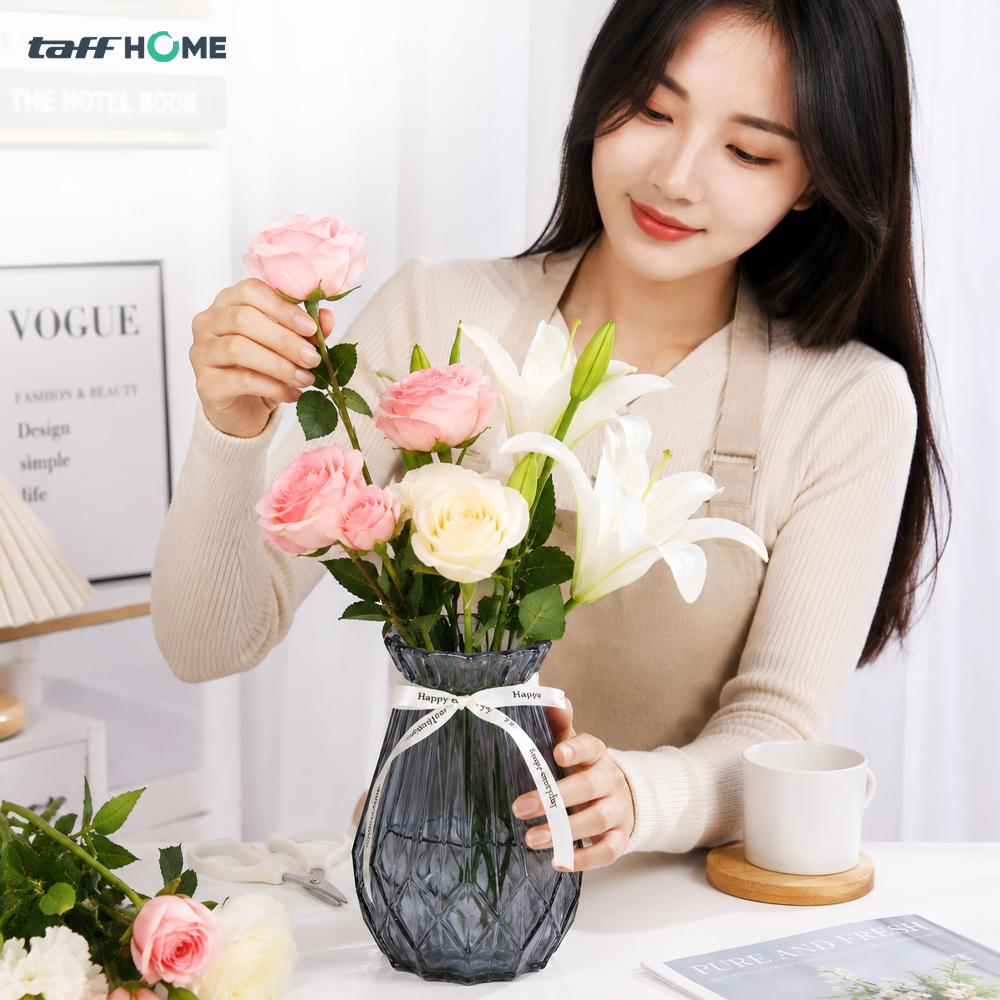 Gambar produk TaffHOME Vas Bunga Kaca Estetik Crystal Ribbon Flower Vase - P-02 - 2