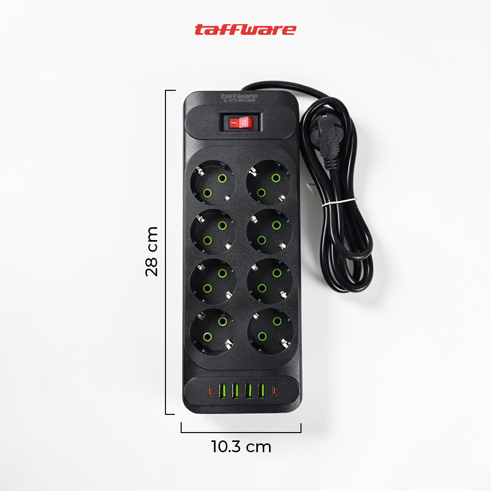 Gambar produk Taffware Stop Kontak Kabel 4 USB A 2 USB Type C 1.8M 10A 250V 2500W 8 Lubang - QL-1077U / QL-1078U - 8