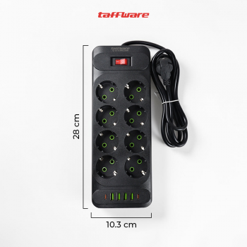 Gambar produk Taffware Stop Kontak Kabel 4 USB A 2 USB Type C 1.8M 10A 250V 2500W 8 Lubang - QL-1077U / QL-1078U - 8