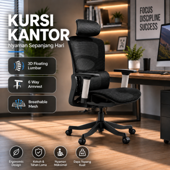 HBADA Kursi Kantor Office Chair 3D Lumbar 6 Way Magic Armrest - E216BGD