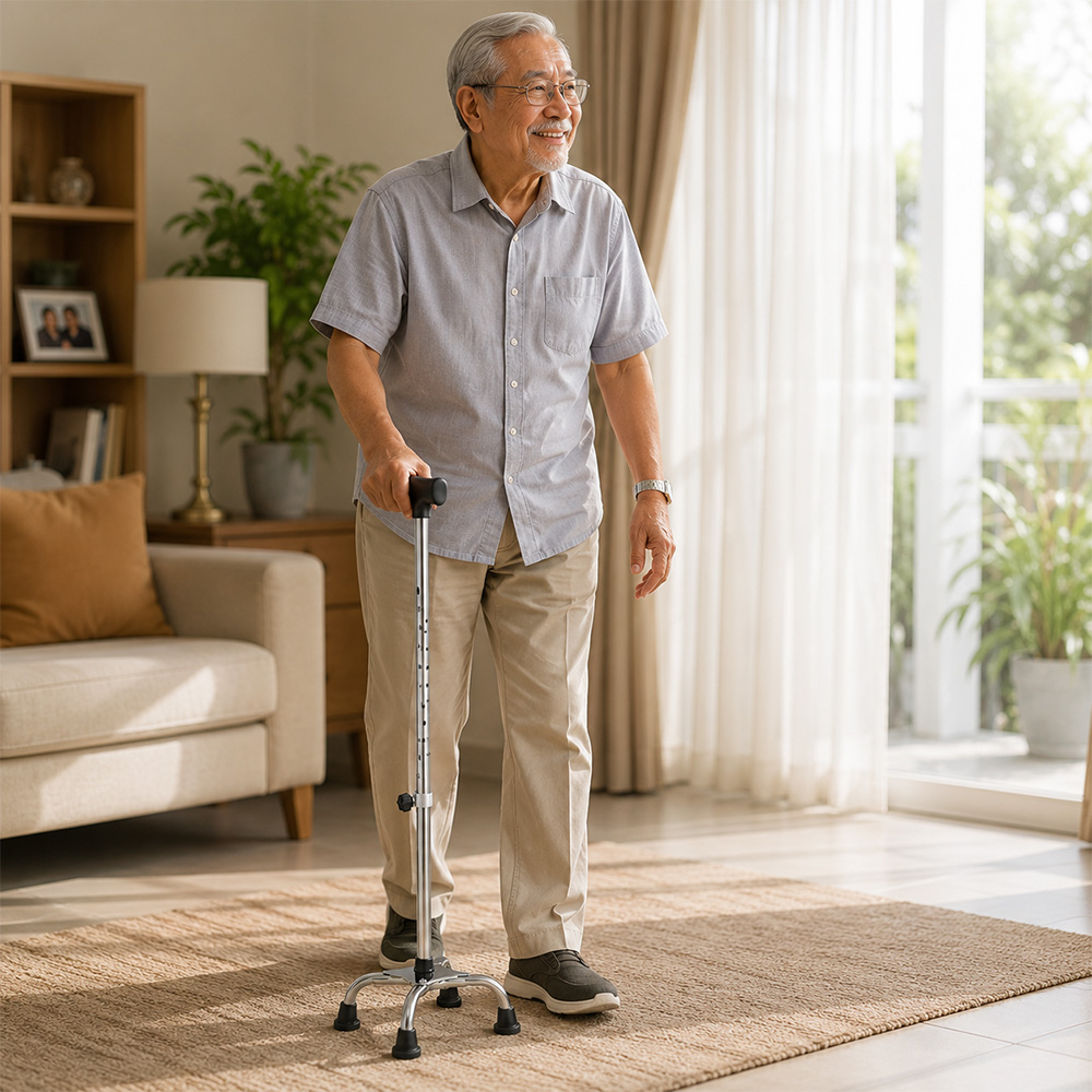 Gambar produk ADOC Alat Bantu Tongkat Jalan Walking Cane 4 Kaki Anti Slip Adjustable - EL-0100 - 5