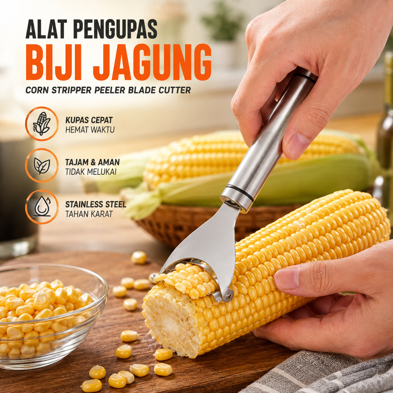 KNIFEZER Alat Pengupas Biji Jagung Corn Stripper Peeler Blade Cutter - QMQ210 Gambar produk KNIFEZER Alat Pengupas Biji Jagung Corn Stripper Peeler Blade Cutter - QMQ210 - Utama
