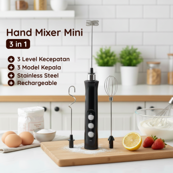 STYLHOME Hand Mixer Mini 3in1 Whisk Beater Milk Frother USB Charge - HMW20