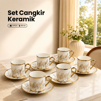 ONLYJIA Set Cangkir Kopi Keramik 6in1 Plated Pattern Coffee Cup 90ml - DW3355
