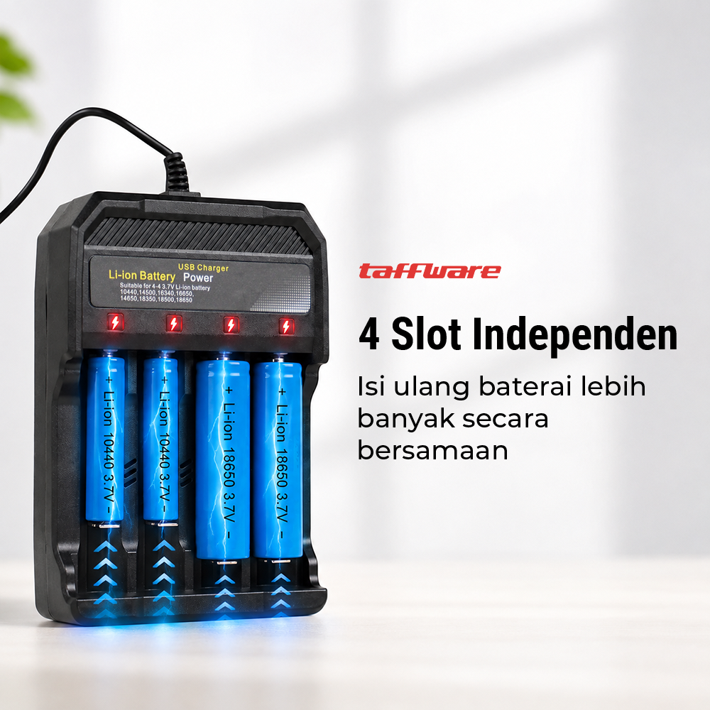 Gambar produk Taffware Charger Baterai 4 Slot 14500 18350 18650 Li-Ion with LED - MS-5D84A - 1