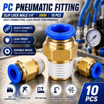 Ge PC Pneumatic Fitting Slip Lock Male Nepel Angin Drat 1/4" 10 PCS - PC-02