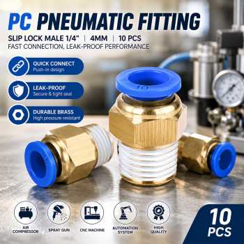 Ge PC Pneumatic Fitting Slip Lock Male Nepel Angin Drat 1/4" 10 PCS - PC-02