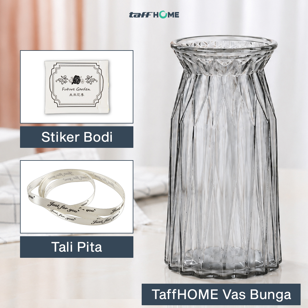 Gambar produk TaffHOME Vas Bunga Kaca Estetik Nordic Ribbon Flower Vase - BT-65 - 8